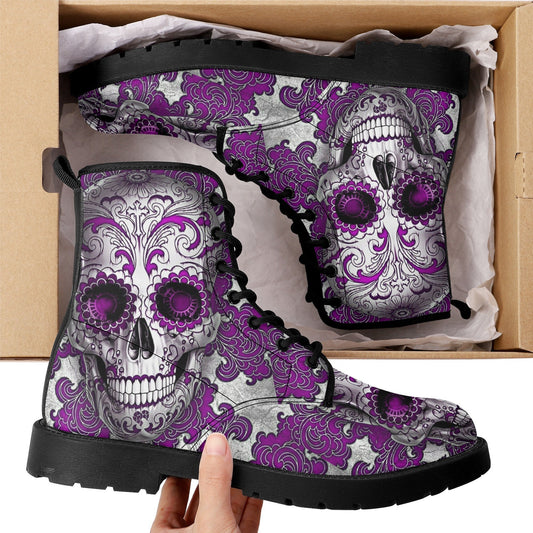 Day of the dead skull leather boots, Sugar skull boots, Dia de los muertos sugar skull boots for women, skull men boots gothic women boots