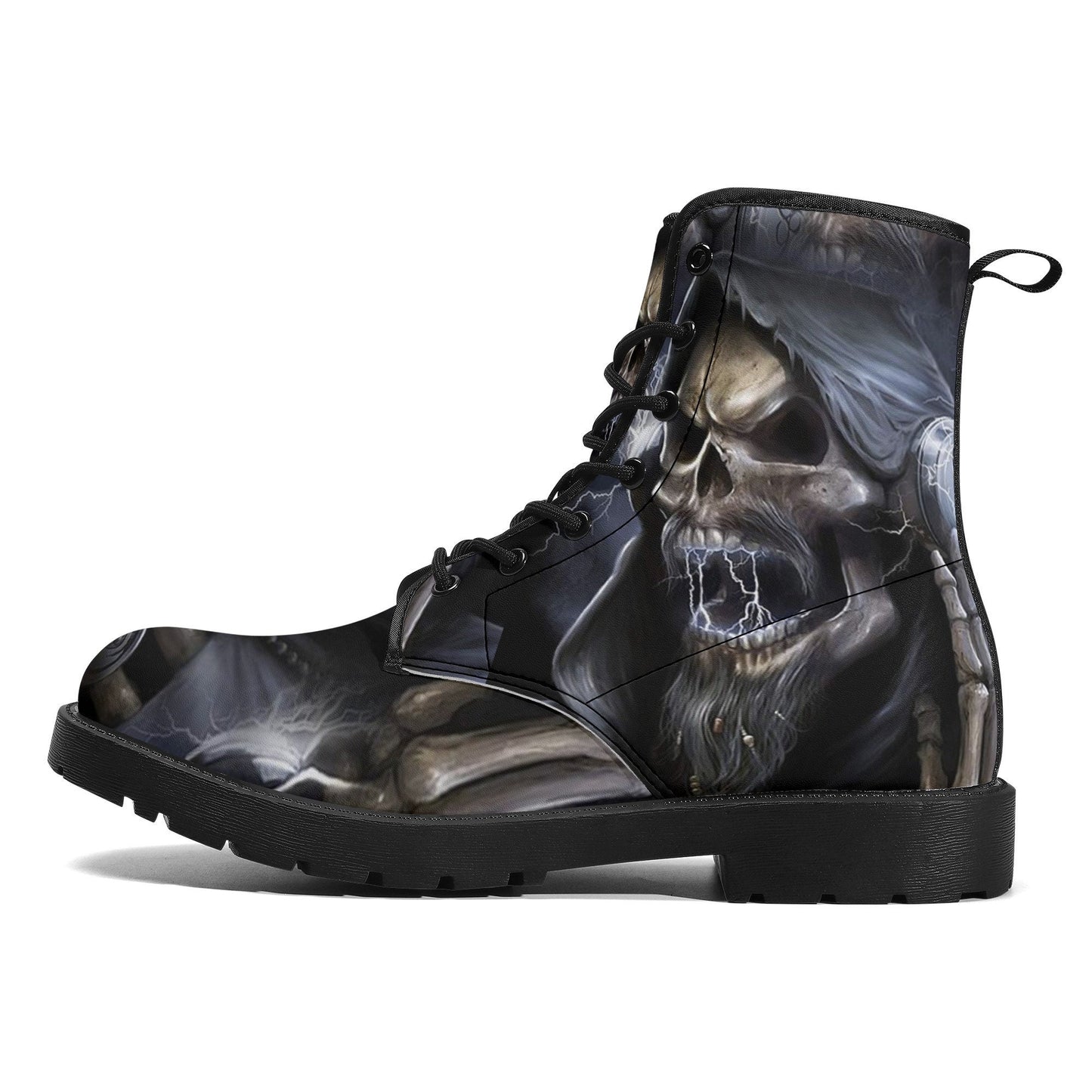 Grim reaper skull boots for men women, Horror punisher skull gothic women boots skeleton boots, Halloween fire skulls leather boots shoes