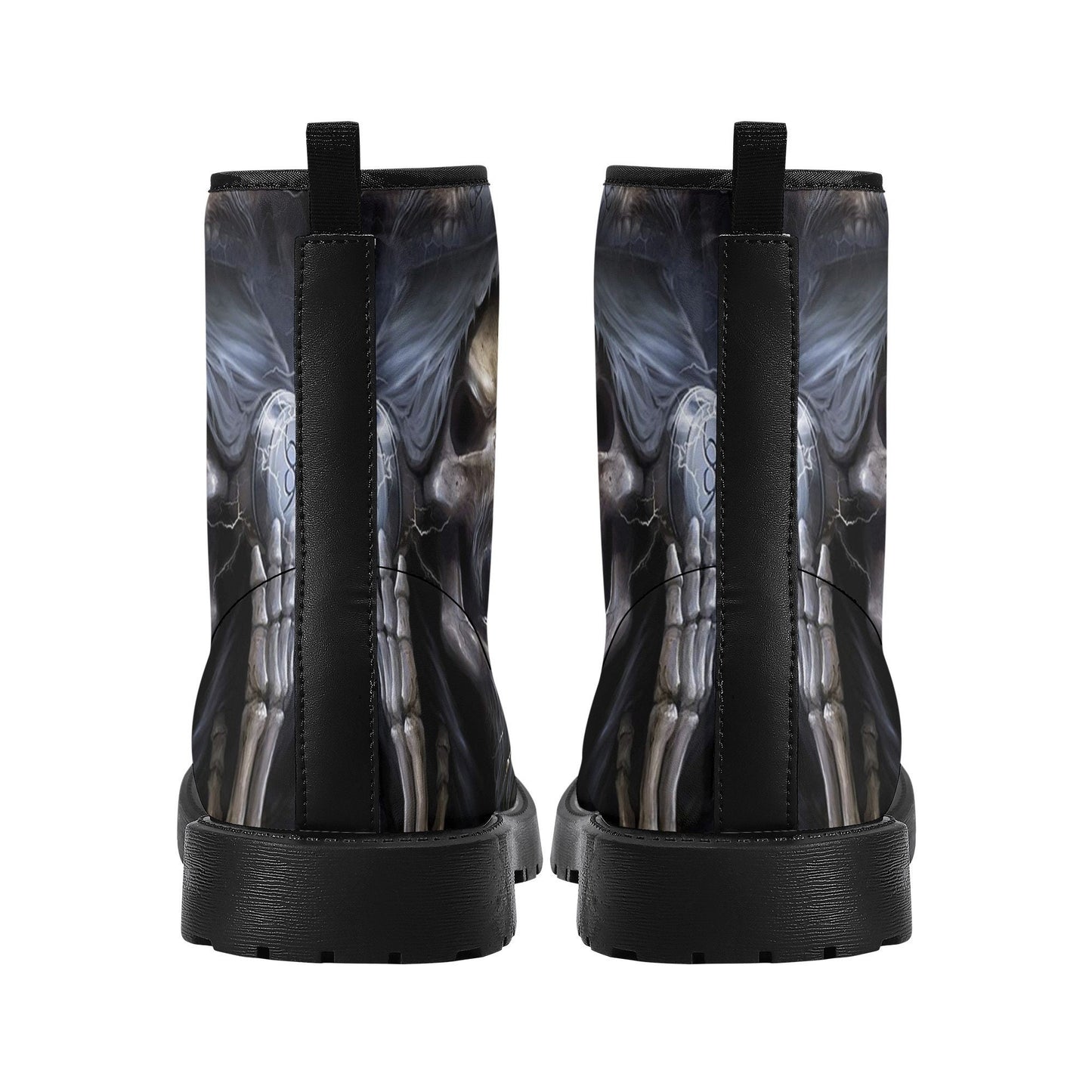 Grim reaper skull boots for men women, Horror punisher skull gothic women boots skeleton boots, Halloween fire skulls leather boots shoes