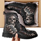 Grim reaper BOSS skull boots for men women, Gothic punisher skull women boots skeleton boots, Halloween punisher skulls leather boots shoes
