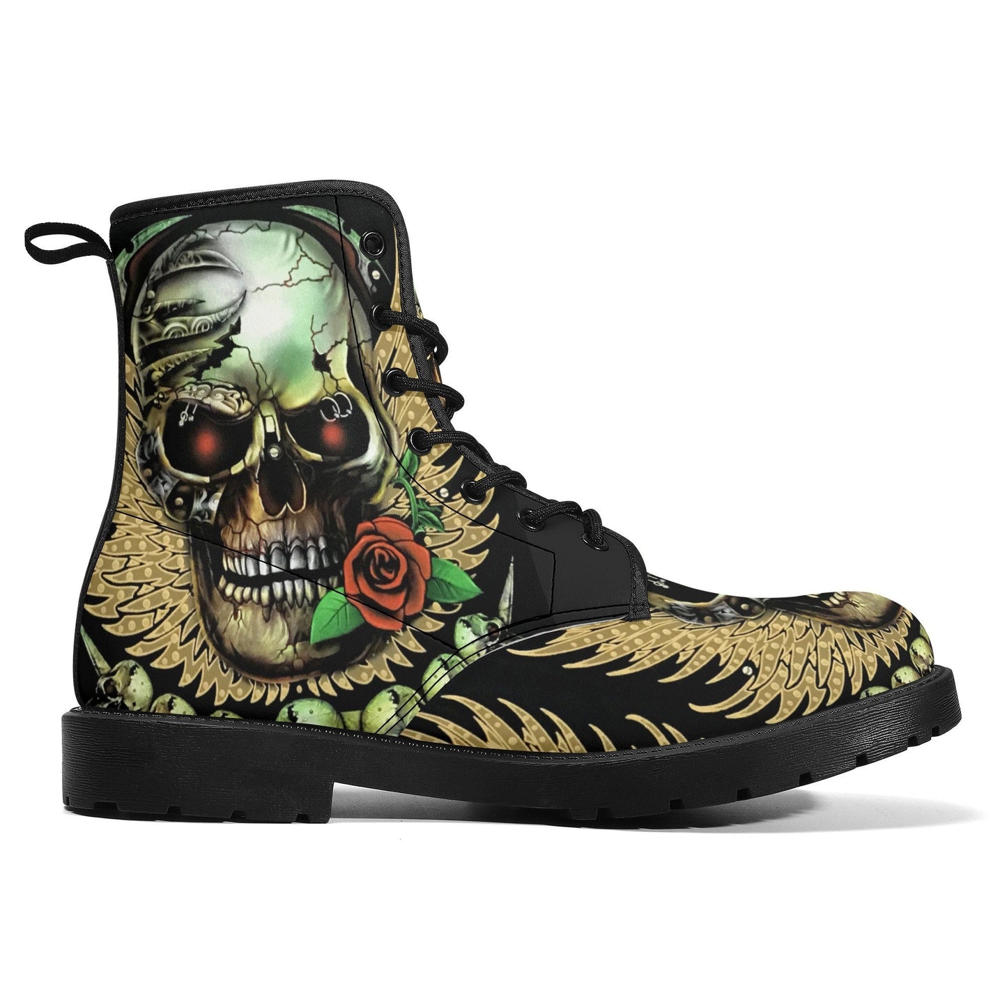 Grim reaper rose skull boots for men women, Gothic punisher skull women boots skeleton boots, Halloween punisher skulls leather boots shoes