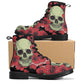 Floral skull leather boots, Halloween skull boots for men Rose skeleton skull boots for women, skull biker boots Grim reaper men women boots