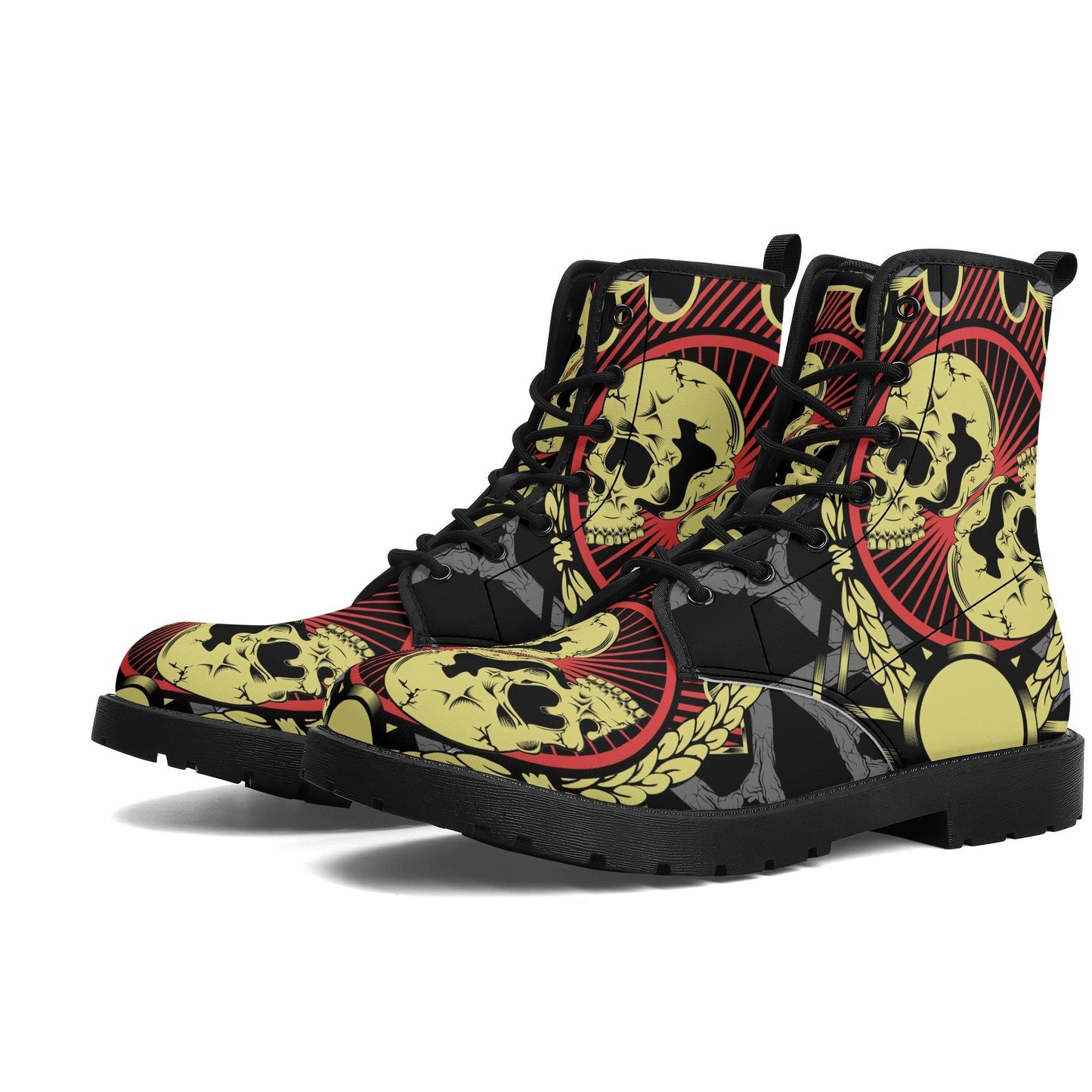 Gothic skull leather boots, Halloween skull boots for men Evil skeleton skull boots for women, skull biker boots Grim reaper men women boots