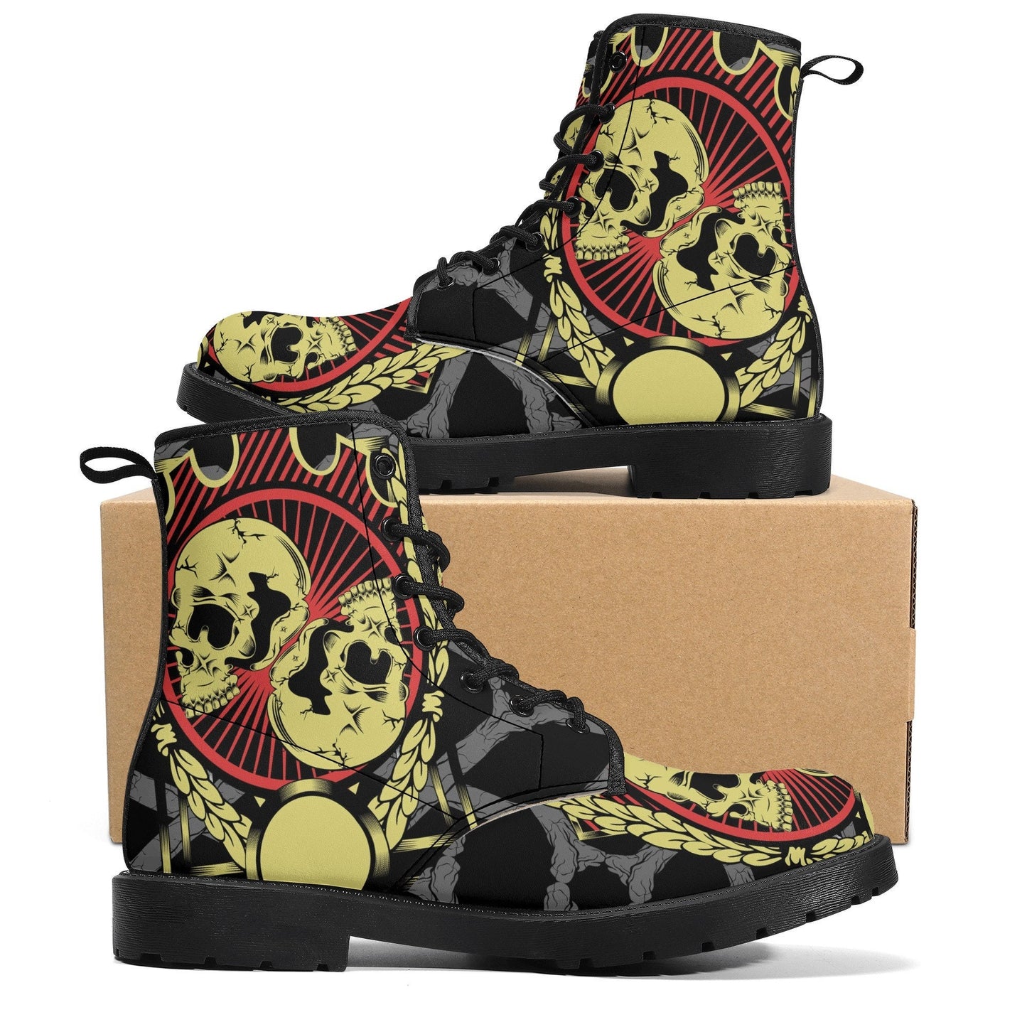 Gothic skull leather boots, Halloween skull boots for men Evil skeleton skull boots for women, skull biker boots Grim reaper men women boots