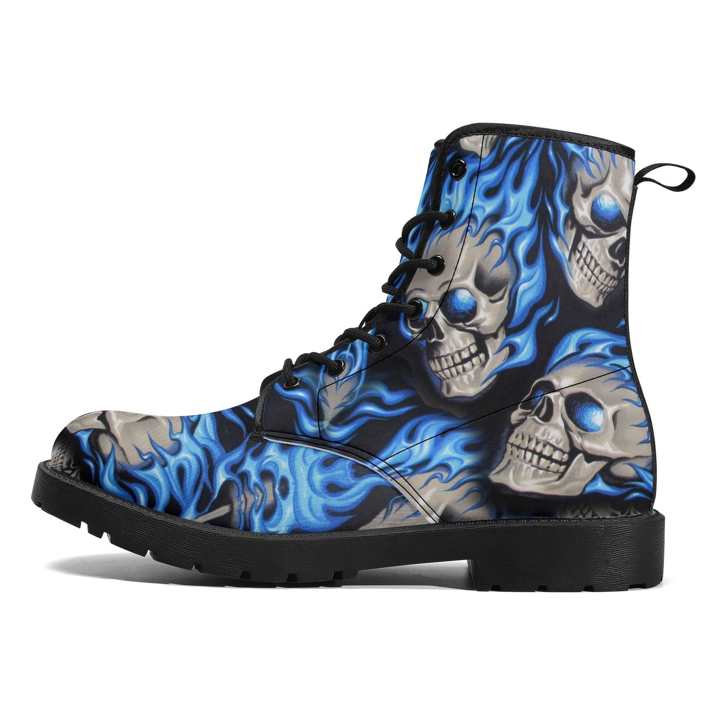 Flaming skull leather boots, Halloween skull boots for men, skeleton skull boots for women, skull fire boots gothic reaper men women boots