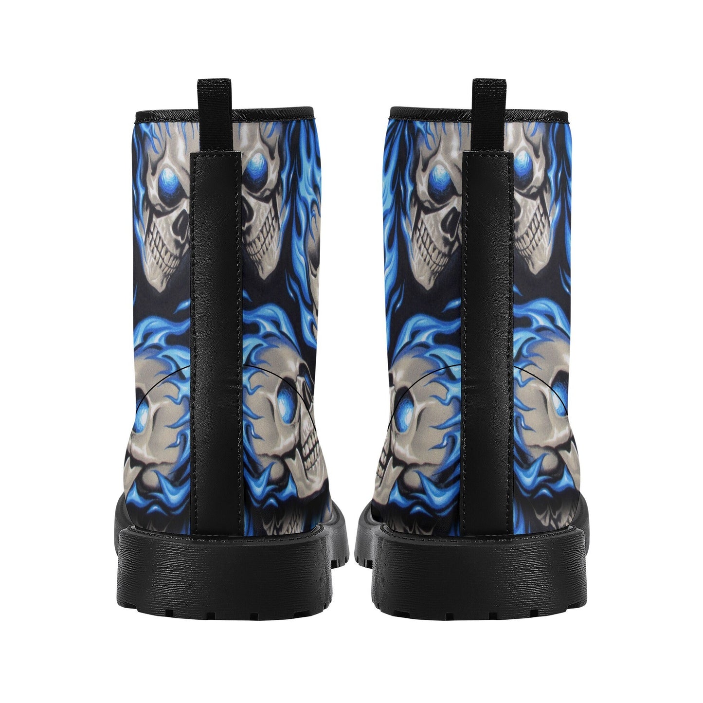 Flaming skull leather boots, Halloween skull boots for men, skeleton skull boots for women, skull fire boots gothic reaper men women boots
