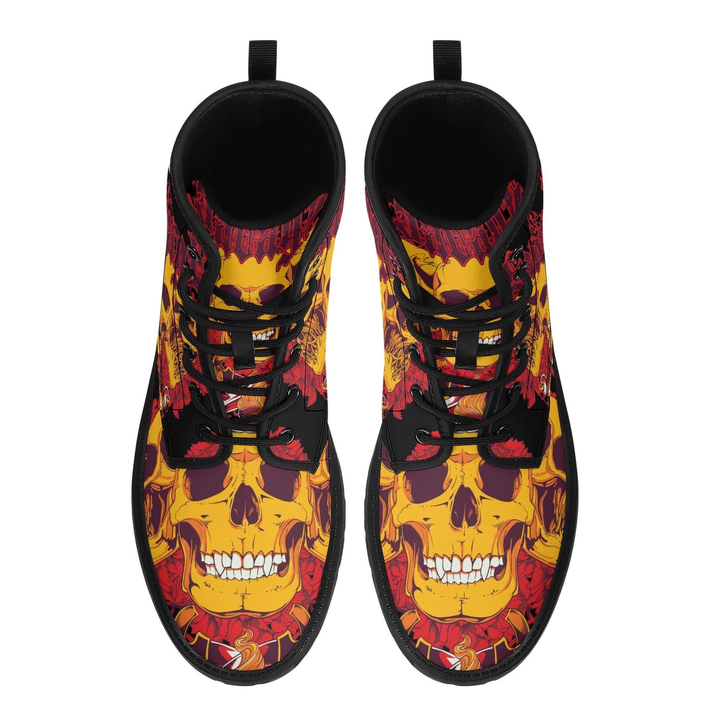 Floral skull leather boots, Halloween skull boots for men, flame skull boots for women, skull floral boots gothic skeleton men women boots