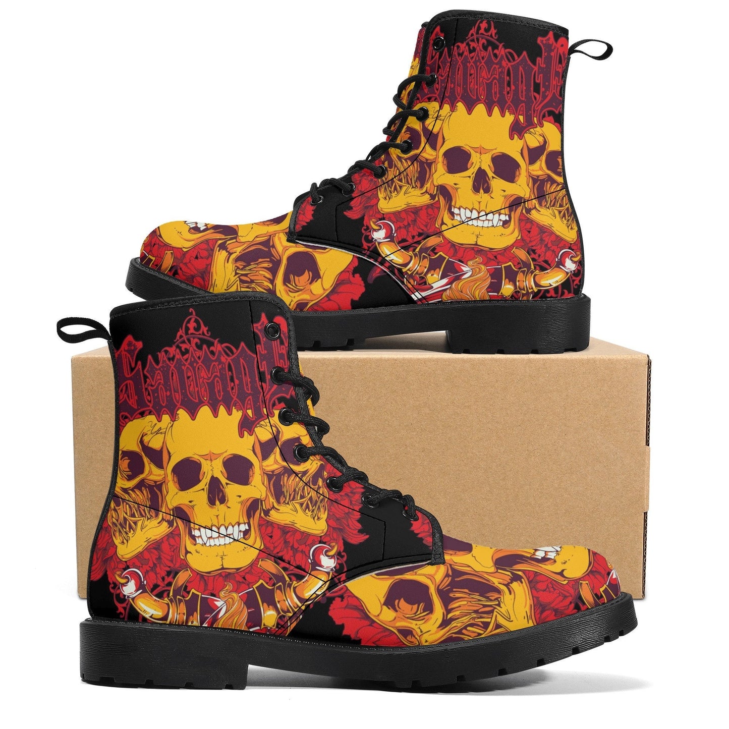 Floral skull leather boots, Halloween skull boots for men, flame skull boots for women, skull floral boots gothic skeleton men women boots