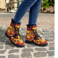 Floral skull leather boots, Halloween skull boots for men, flame skull boots for women, skull floral boots gothic skeleton men women boots
