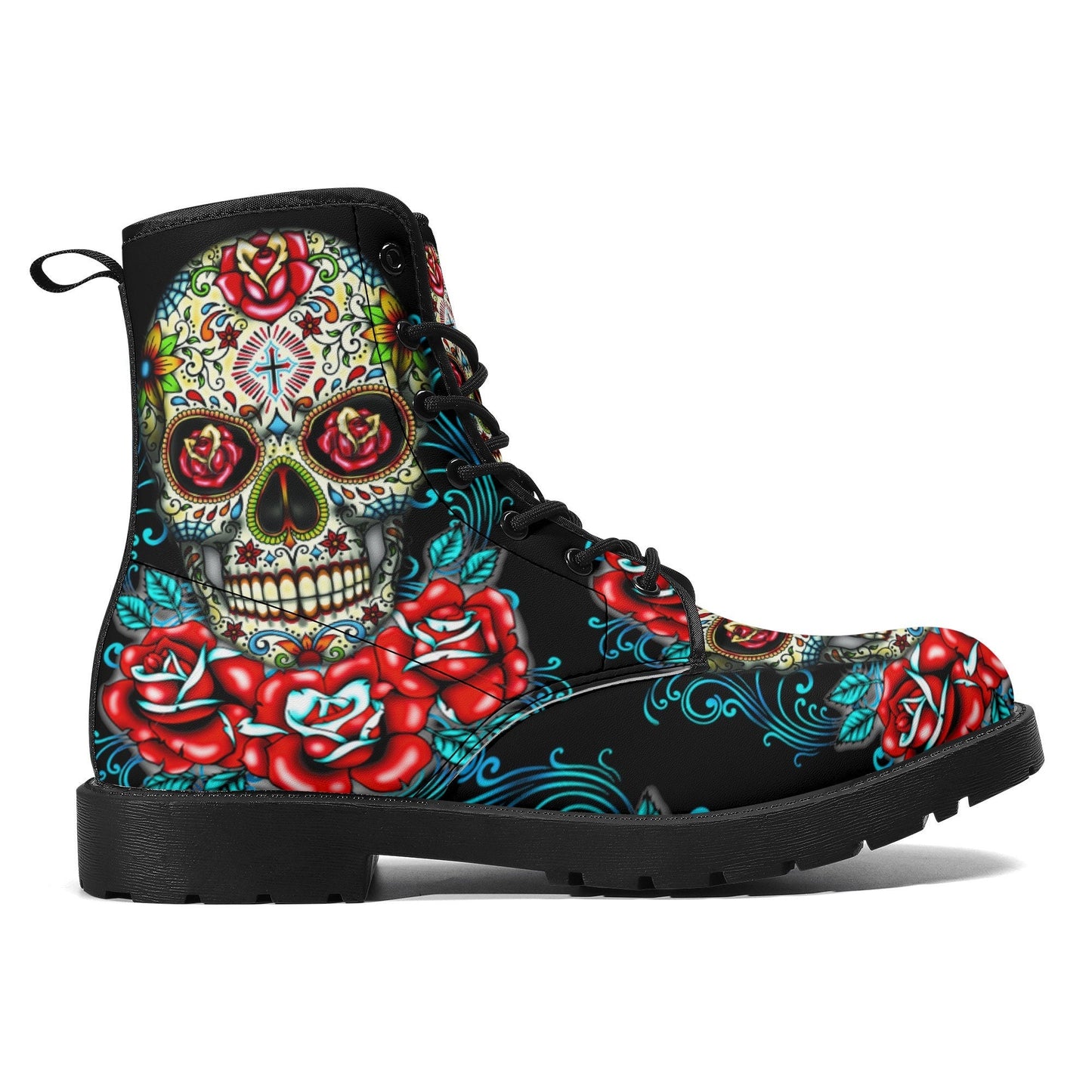 Mexico calaveras skull boots for men women, Dia de los muertos candy skull women boots skeleton boots, sugar skulls men leather boots shoes