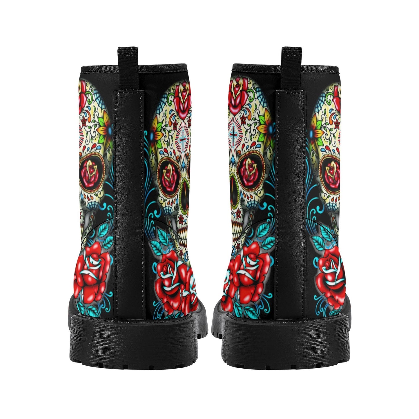 Mexico calaveras skull boots for men women, Dia de los muertos candy skull women boots skeleton boots, sugar skulls men leather boots shoes