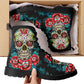 Mexico calaveras skull boots for men women, Dia de los muertos candy skull women boots skeleton boots, sugar skulls men leather boots shoes