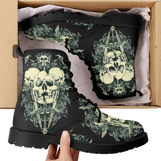 Gothic skull leather boots, Halloween skull boots for men, flame skull boots for women, skull floral boots horror skeleton men women boots
