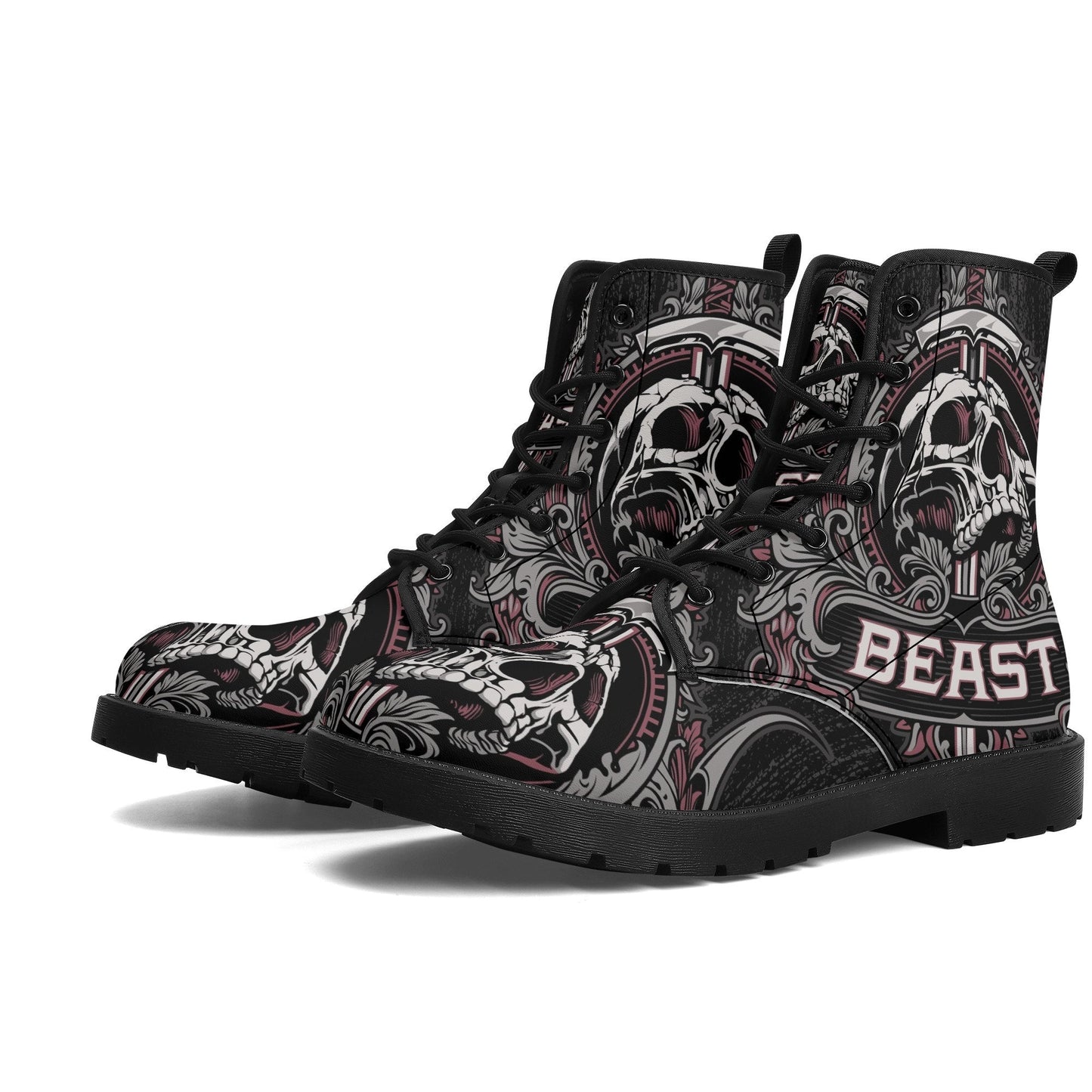Beast skull leather boots, Skeleton skull boots for men, Grim reaper skull boots for men biker, skull boots horror skeleton men women boots