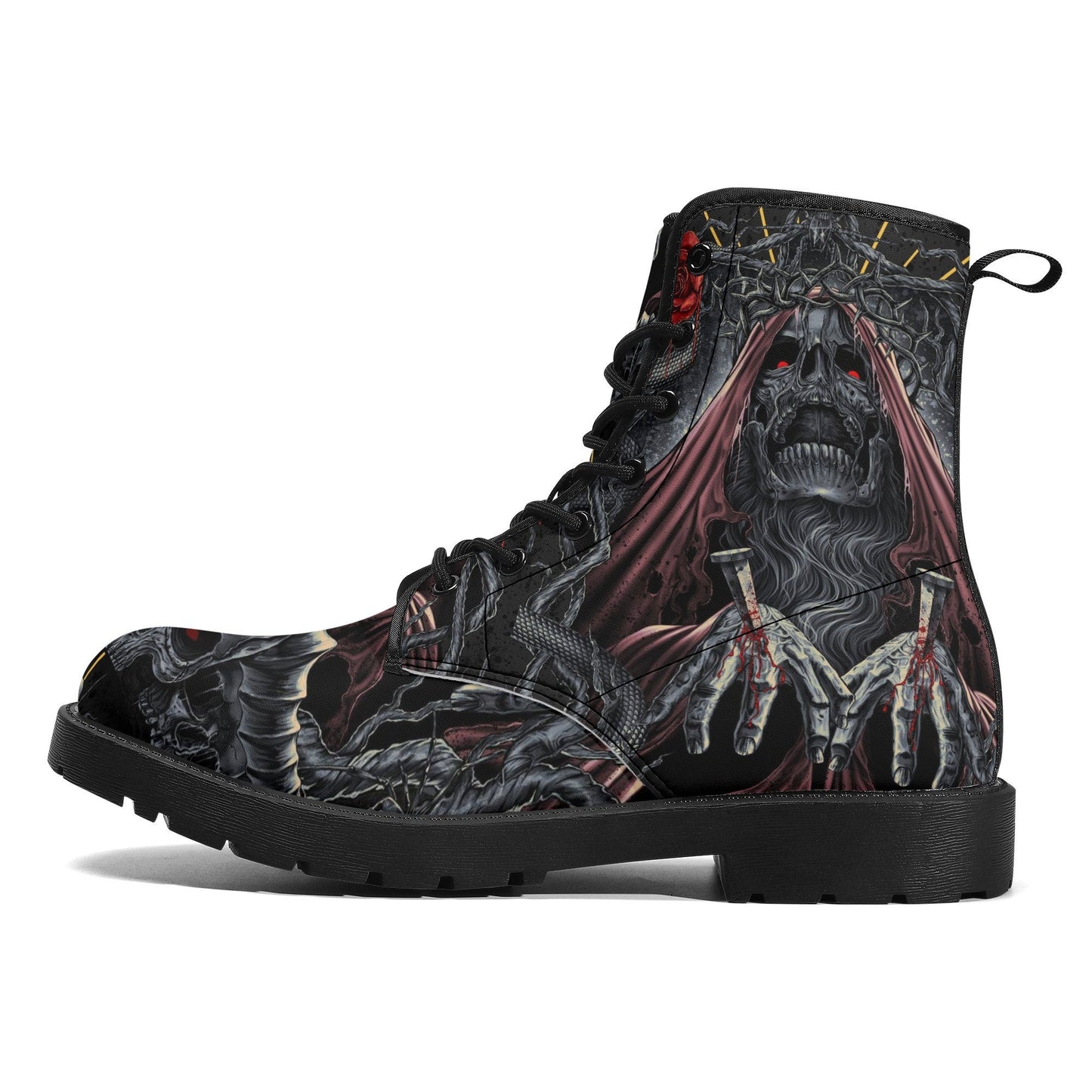 Horror reaper skull boots Streetwear shoes, Gothic punisher skull boots for men women, skeleton men boots, Halloween punisher leather boots
