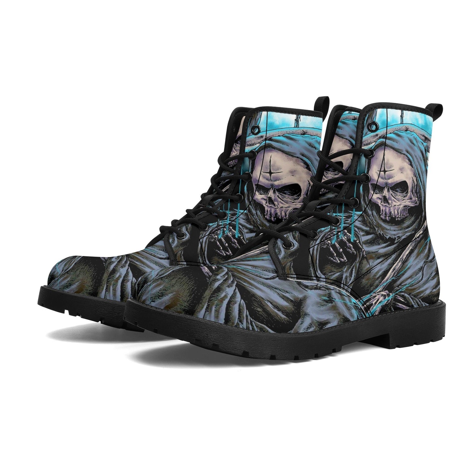 Horror reaper skull boots Streetwear shoes, Gothic punisher skull boots for men women, skeleton men boots, Halloween punisher leather boots