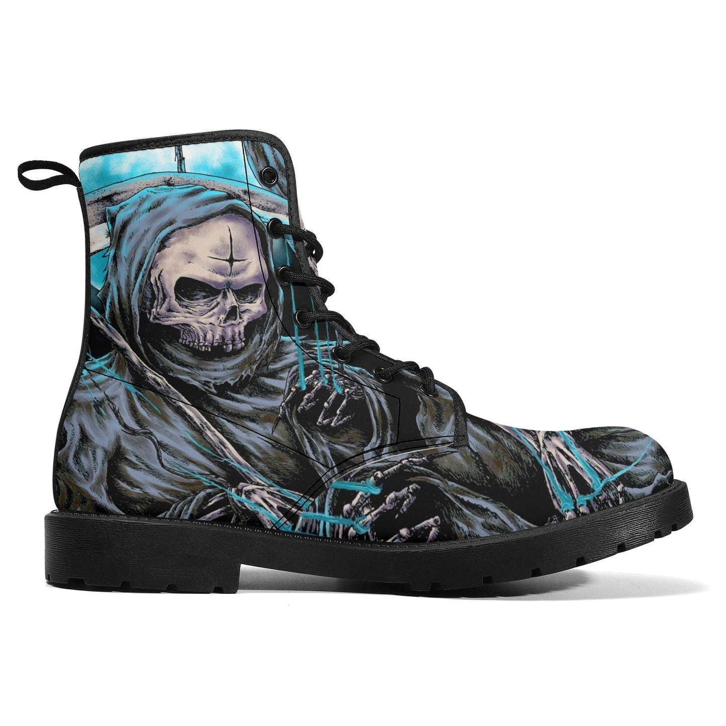 Horror reaper skull boots Streetwear shoes, Gothic punisher skull boots for men women, skeleton men boots, Halloween punisher leather boots