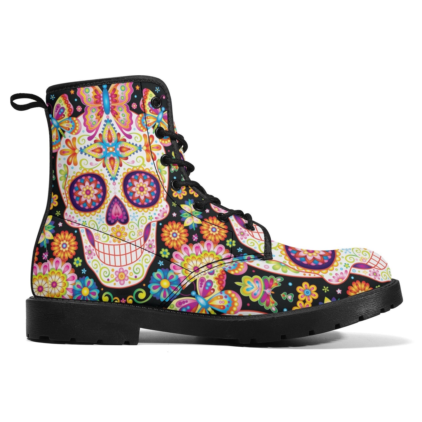 Sugar skull boots for men women, Dia de los muertos candy skull women boots skeleton leather boots, sugar skulls men leather boots shoes