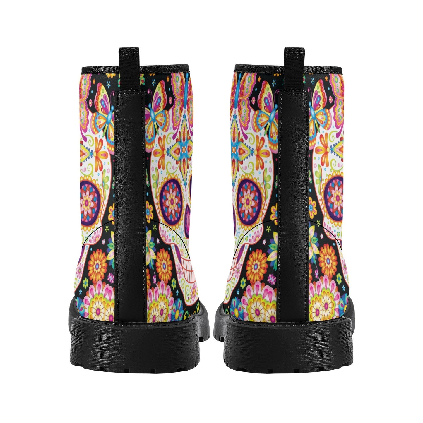 Sugar skull boots for men women, Dia de los muertos candy skull women boots skeleton leather boots, sugar skulls men leather boots shoes