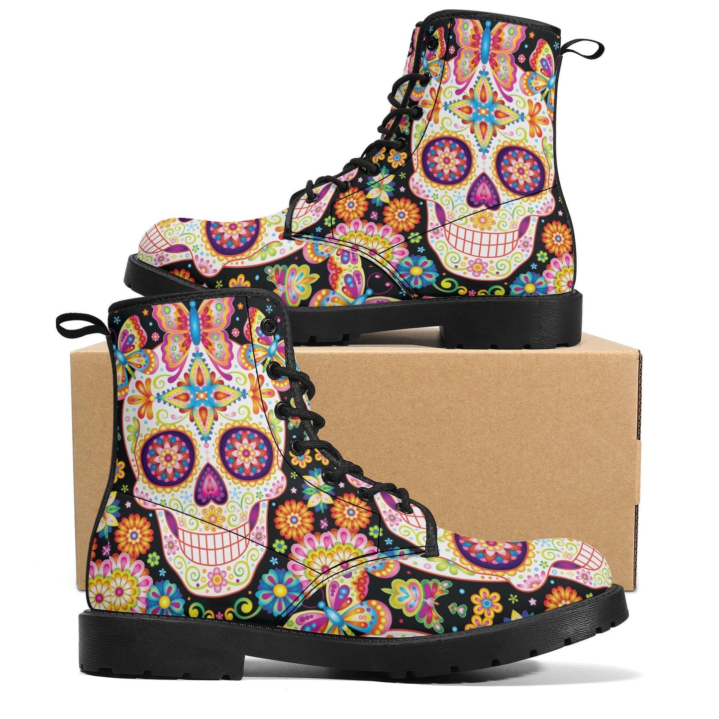 Sugar skull boots for men women, Dia de los muertos candy skull women boots skeleton leather boots, sugar skulls men leather boots shoes