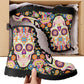 Sugar skull boots for men women, Dia de los muertos candy skull women boots skeleton leather boots, sugar skulls men leather boots shoes