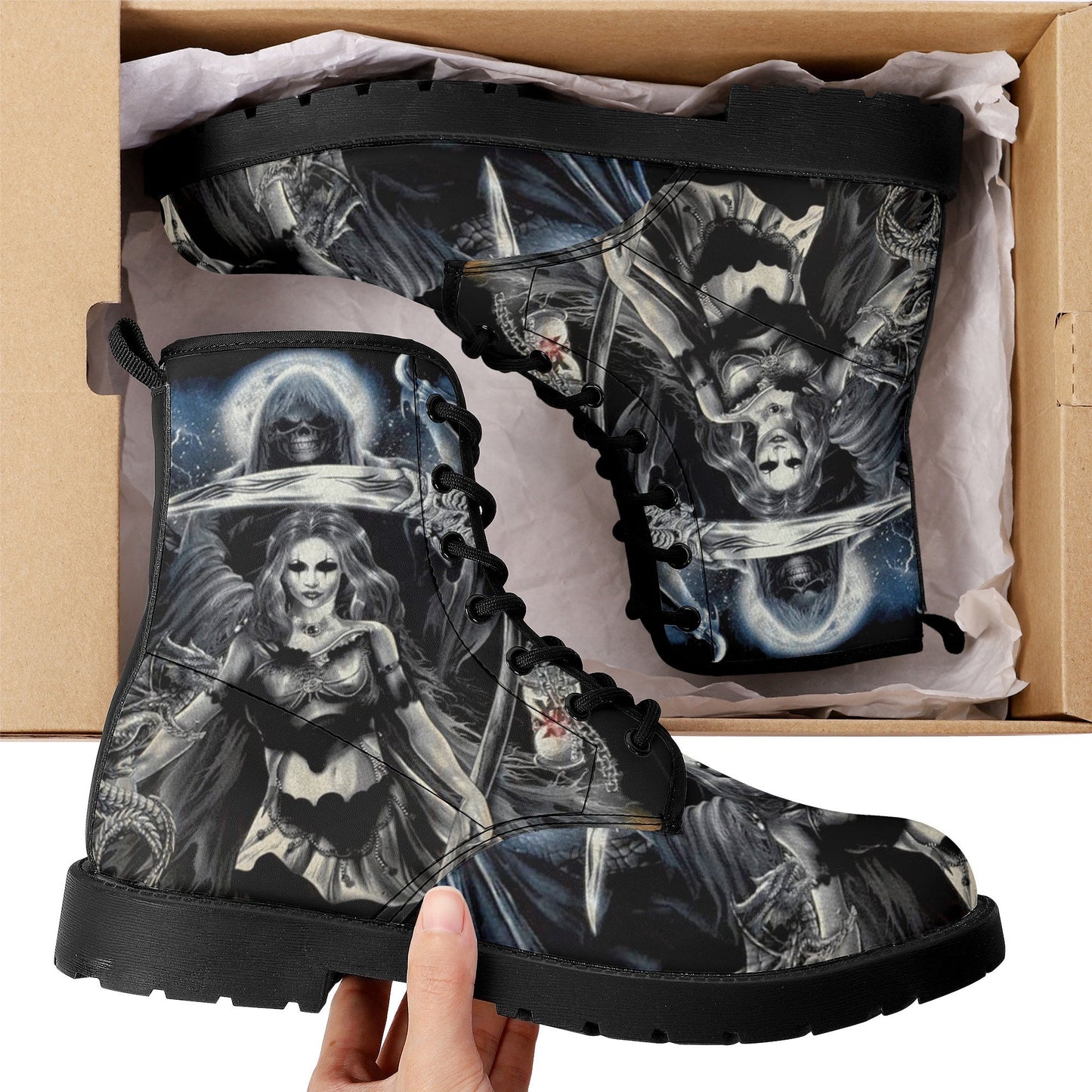 Grim reaper skull girl boots for men women shoes, Gothic skull boots for men women, skeleton men boots, Halloween motorcyle leather boots