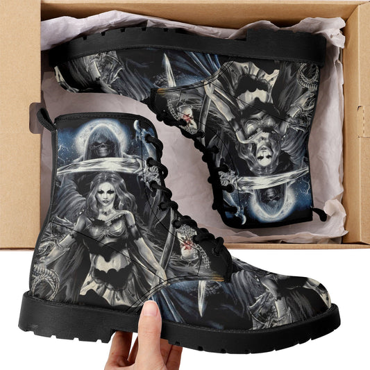 Grim reaper skull girl boots for men women shoes, Gothic skull boots for men women, skeleton men boots, Halloween motorcyle leather boots