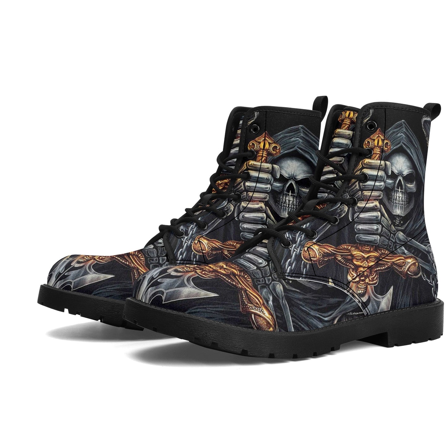 Grim reaper skull sword boots for men women shoes, Gothic skull boots for men women, skeleton men boots, Halloween Christmas leather boots