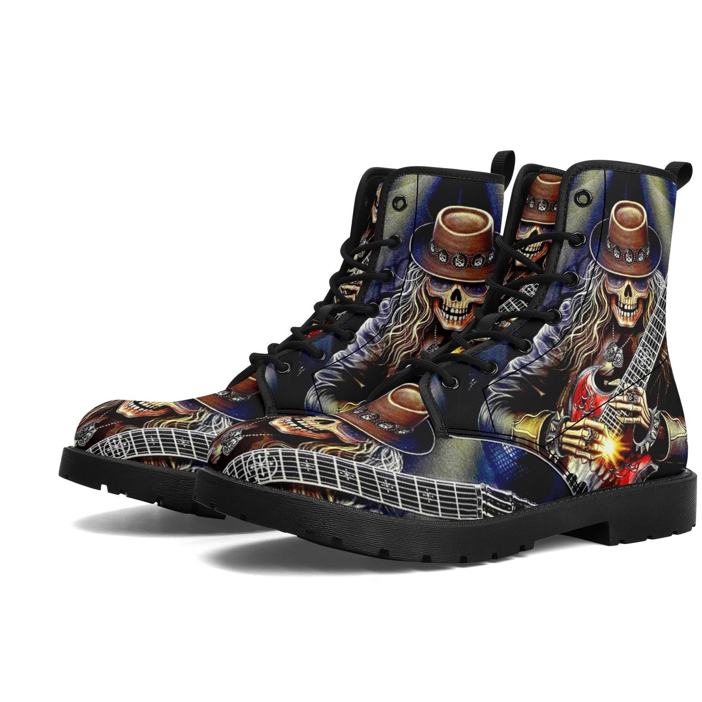 Guitarist skull boots, skeleton shoes, Gothic guitar skull boots for men women, skeleton men boots, Halloween Christmas skull leather boots