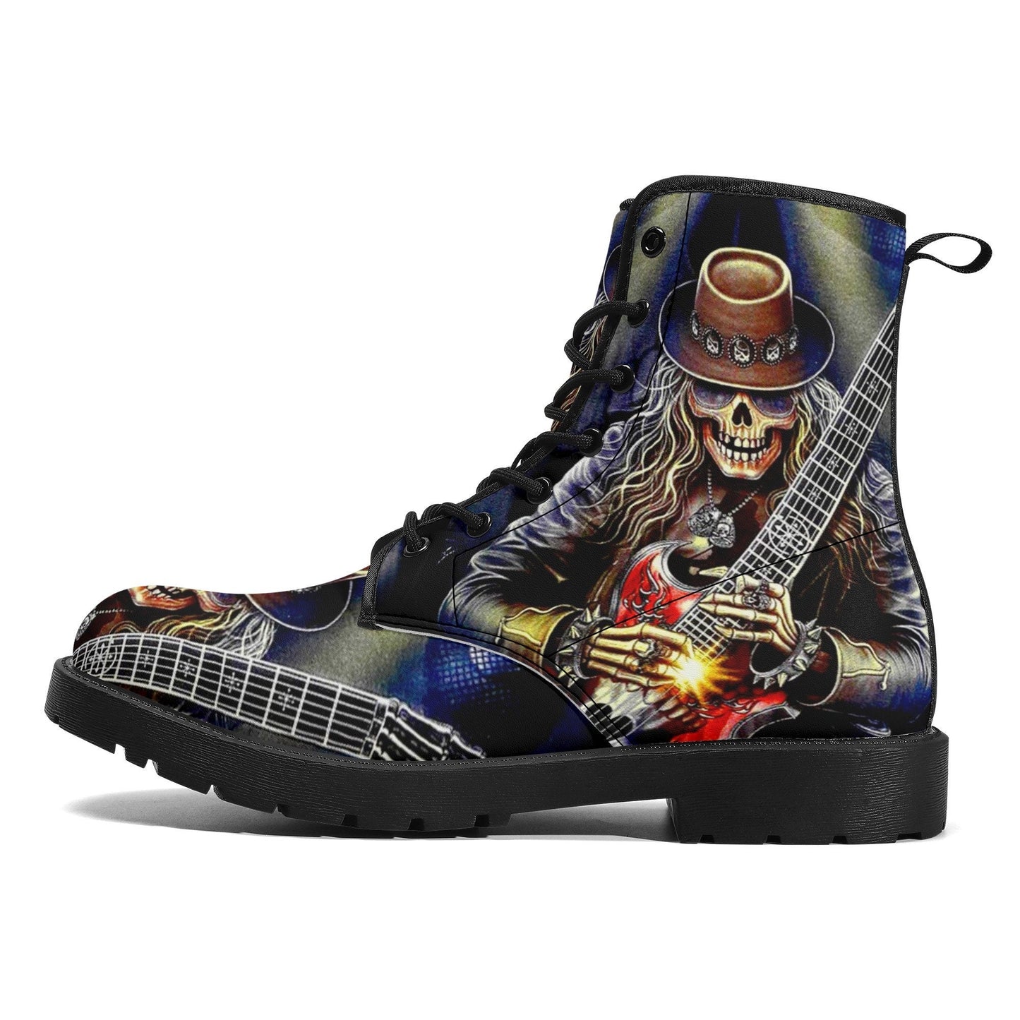 Guitarist skull boots, skeleton shoes, Gothic guitar skull boots for men women, skeleton men boots, Halloween Christmas skull leather boots