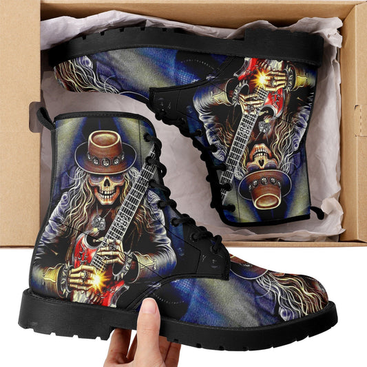 Guitarist skull boots, skeleton shoes, Gothic guitar skull boots for men women, skeleton men boots, Halloween Christmas skull leather boots