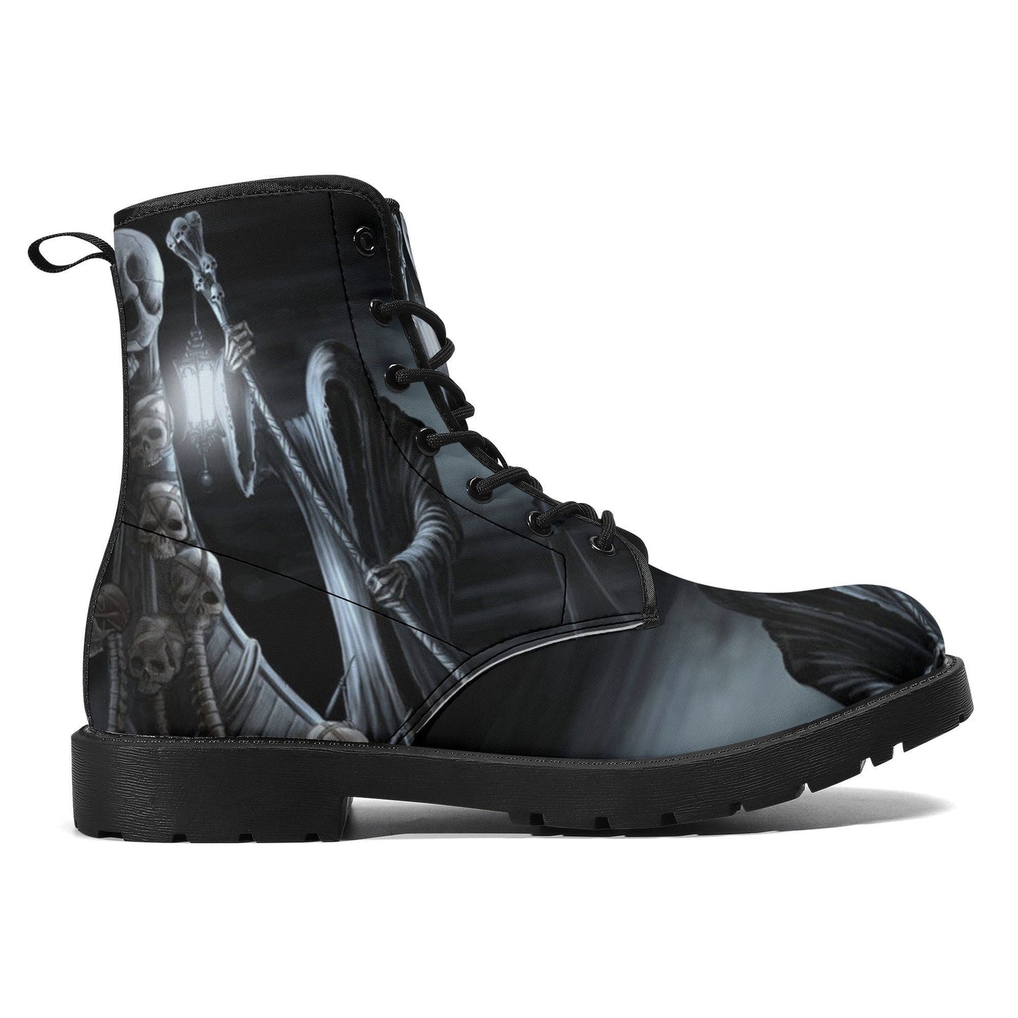 Grim reaper skull goth boots for men women shoes, Gothic skeleton boots for men women, Halloween men boots, Biker skull reaper leather boots