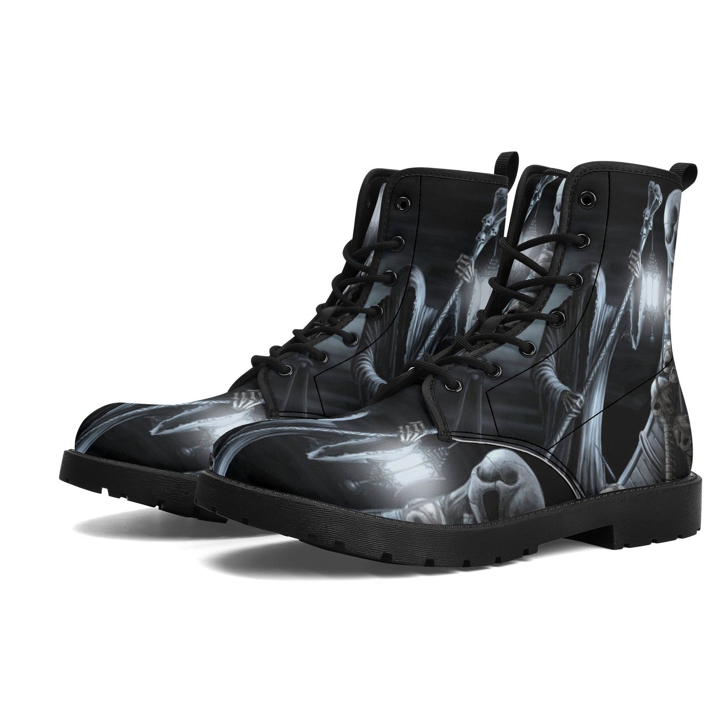 Grim reaper skull goth boots for men women shoes, Gothic skeleton boots for men women, Halloween men boots, Biker skull reaper leather boots