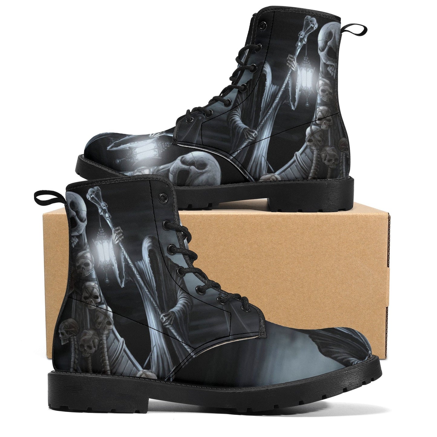 Grim reaper skull goth boots for men women shoes, Gothic skeleton boots for men women, Halloween men boots, Biker skull reaper leather boots