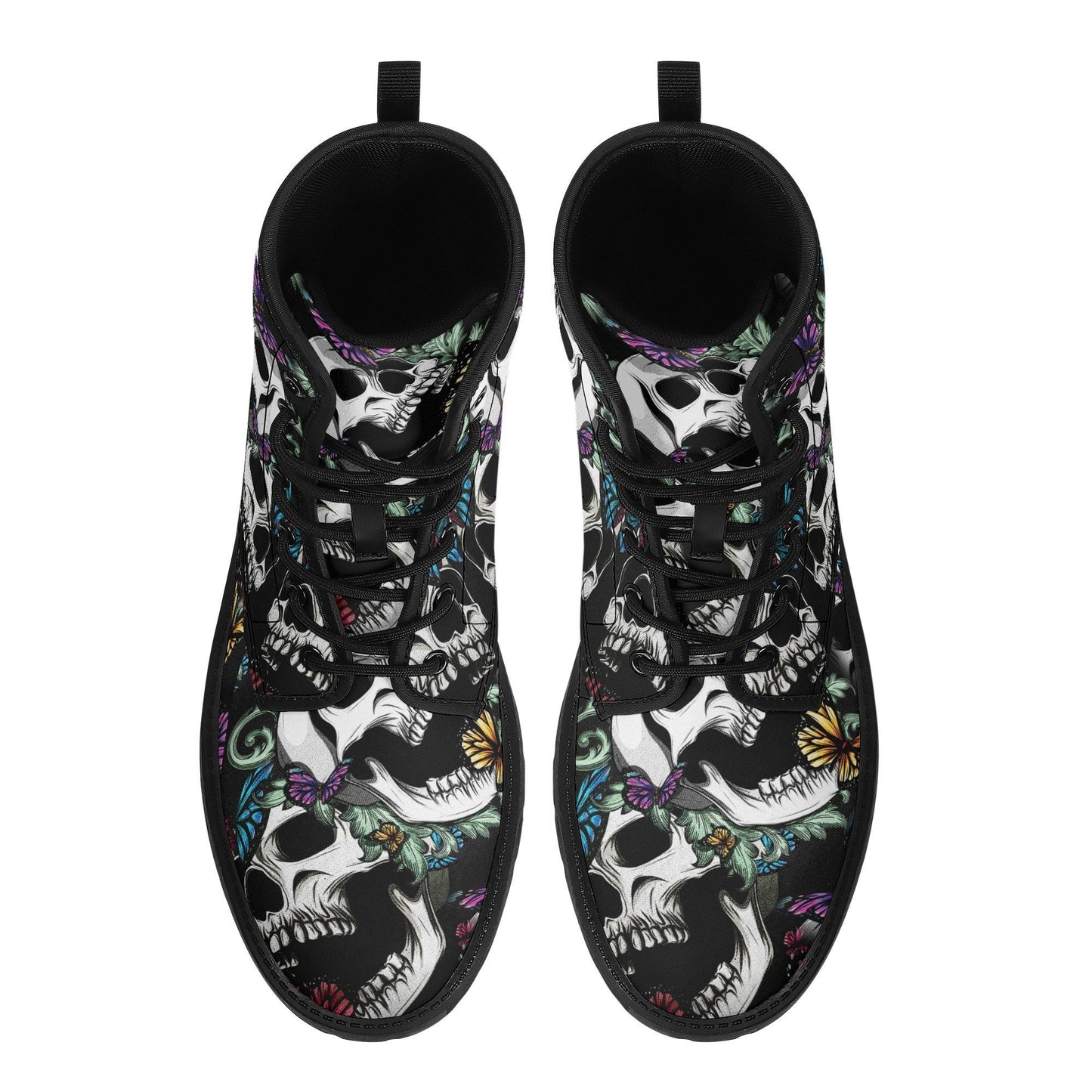 Floral skull horror boots for men women shoes, Gothic skeleton boots for men Gothic Platform Skull Boots, rose skull Halloween leather boots