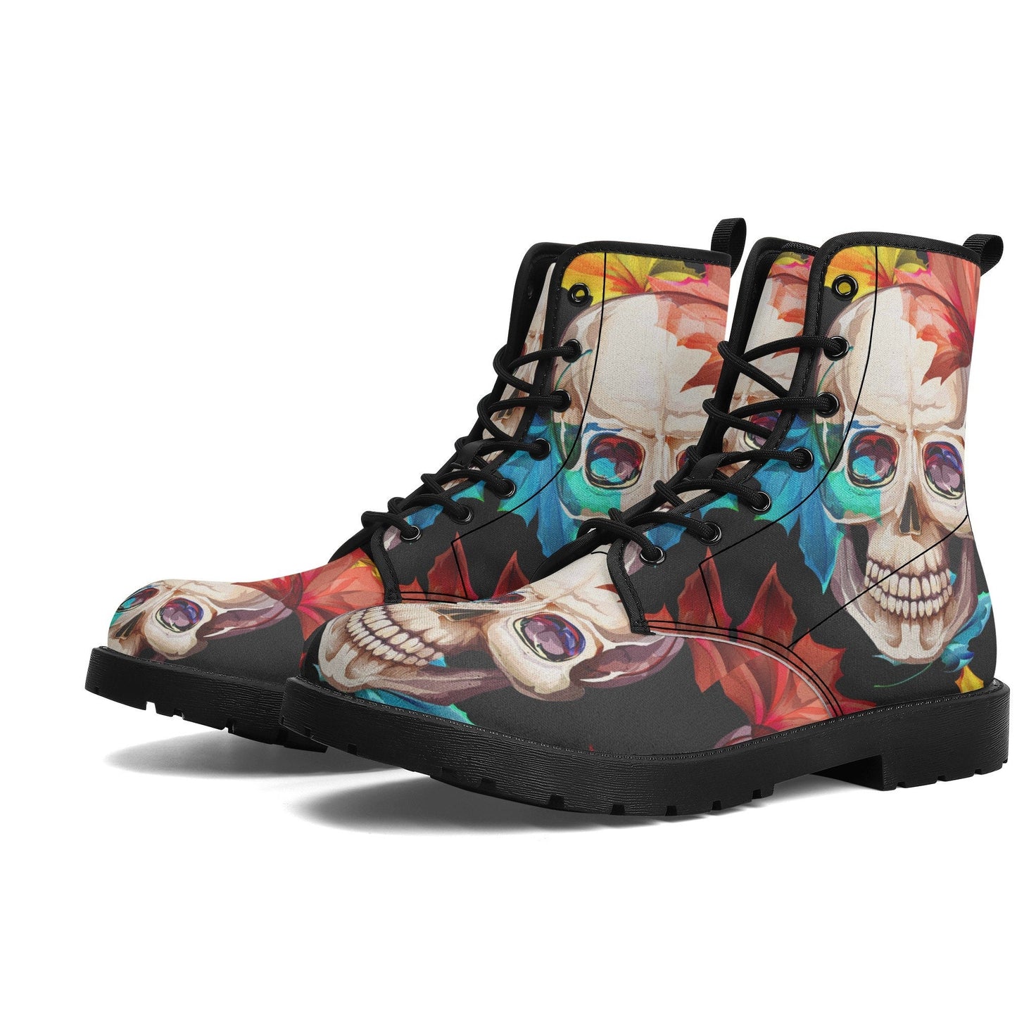 Floral skull skull boots for men women shoes, Flower skeleton boots for men, Skull  Christmas Halloween leather boots for men, Reaper boots