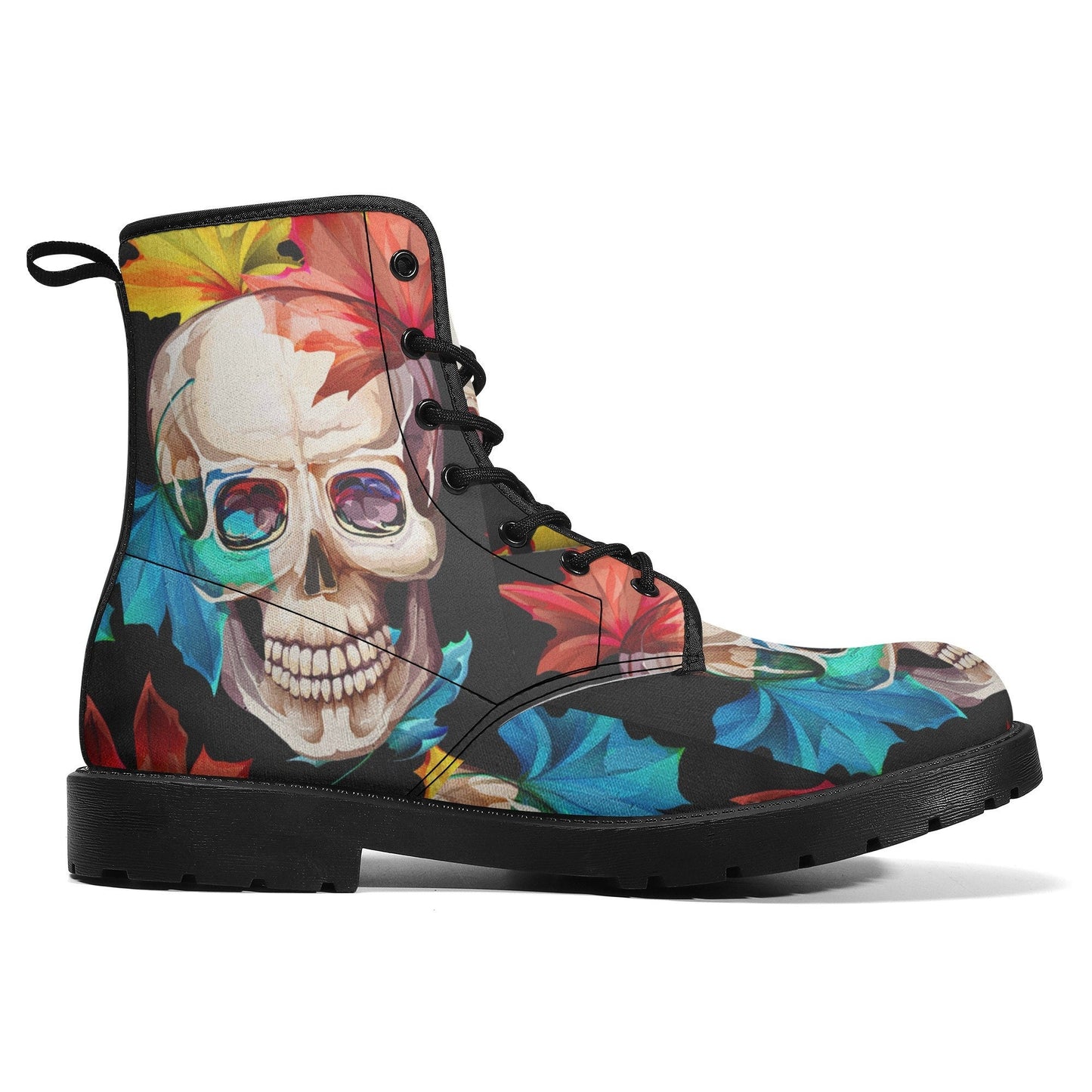 Floral skull skull boots for men women shoes, Flower skeleton boots for men, Skull  Christmas Halloween leather boots for men, Reaper boots