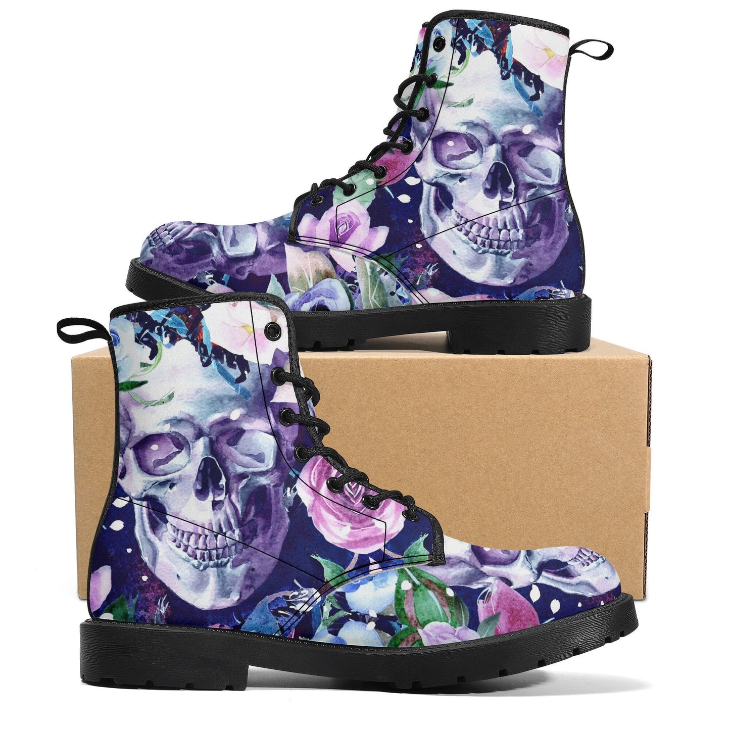 Floral skull skull boots for men women shoes, Flower skeleton boots for men, Skull  Christmas Halloween leather boots for men, Reaper boots