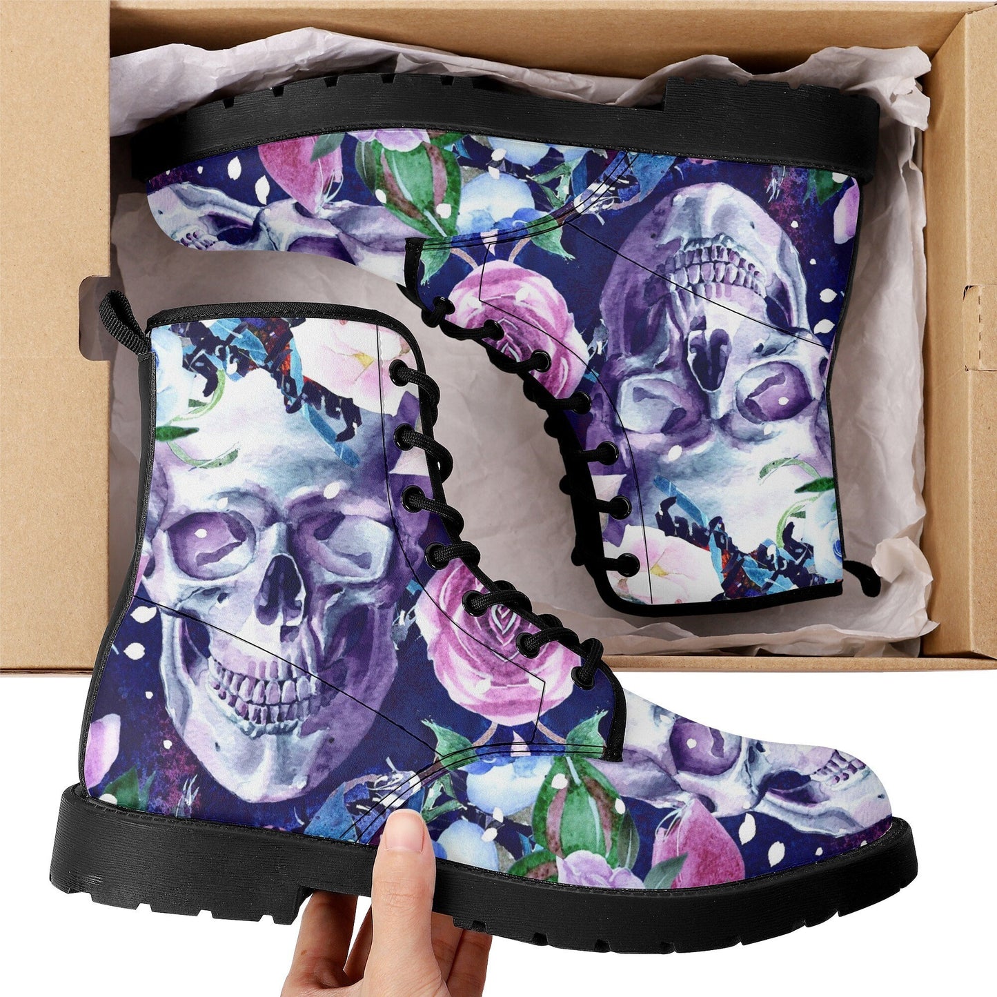 Floral skull skull boots for men women shoes, Flower skeleton boots for men, Skull  Christmas Halloween leather boots for men, Reaper boots
