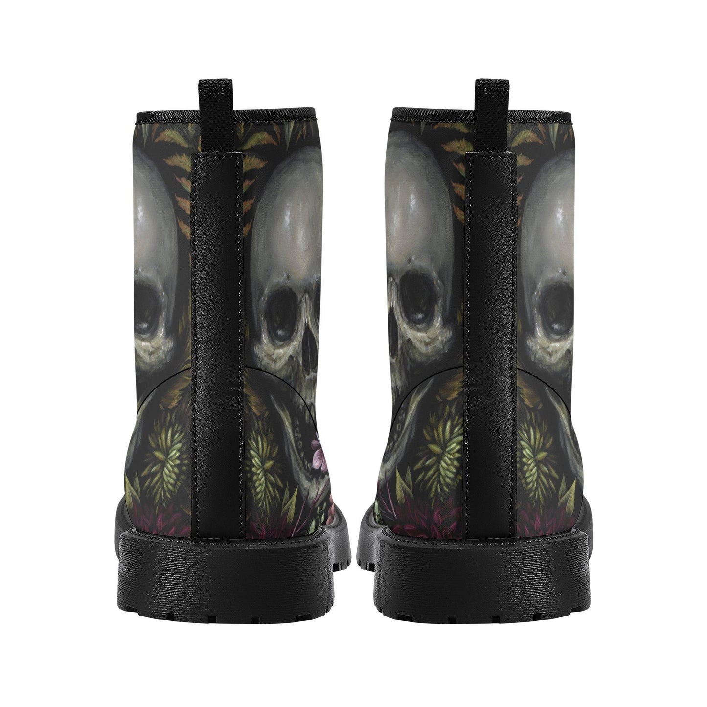 Flower skull boots for men women, Floral punisher skull gothic women boots skeleton boots, Halloween reaper leather boots shoes streetwear