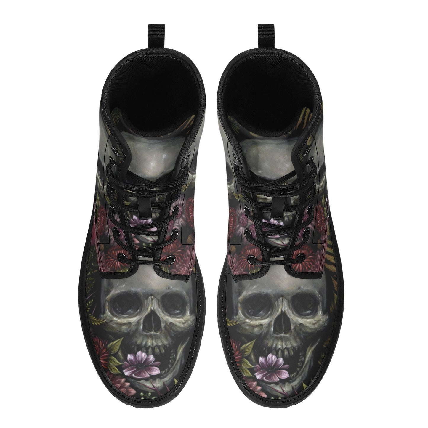 Flower skull boots for men women, Floral punisher skull gothic women boots skeleton boots, Halloween reaper leather boots shoes streetwear