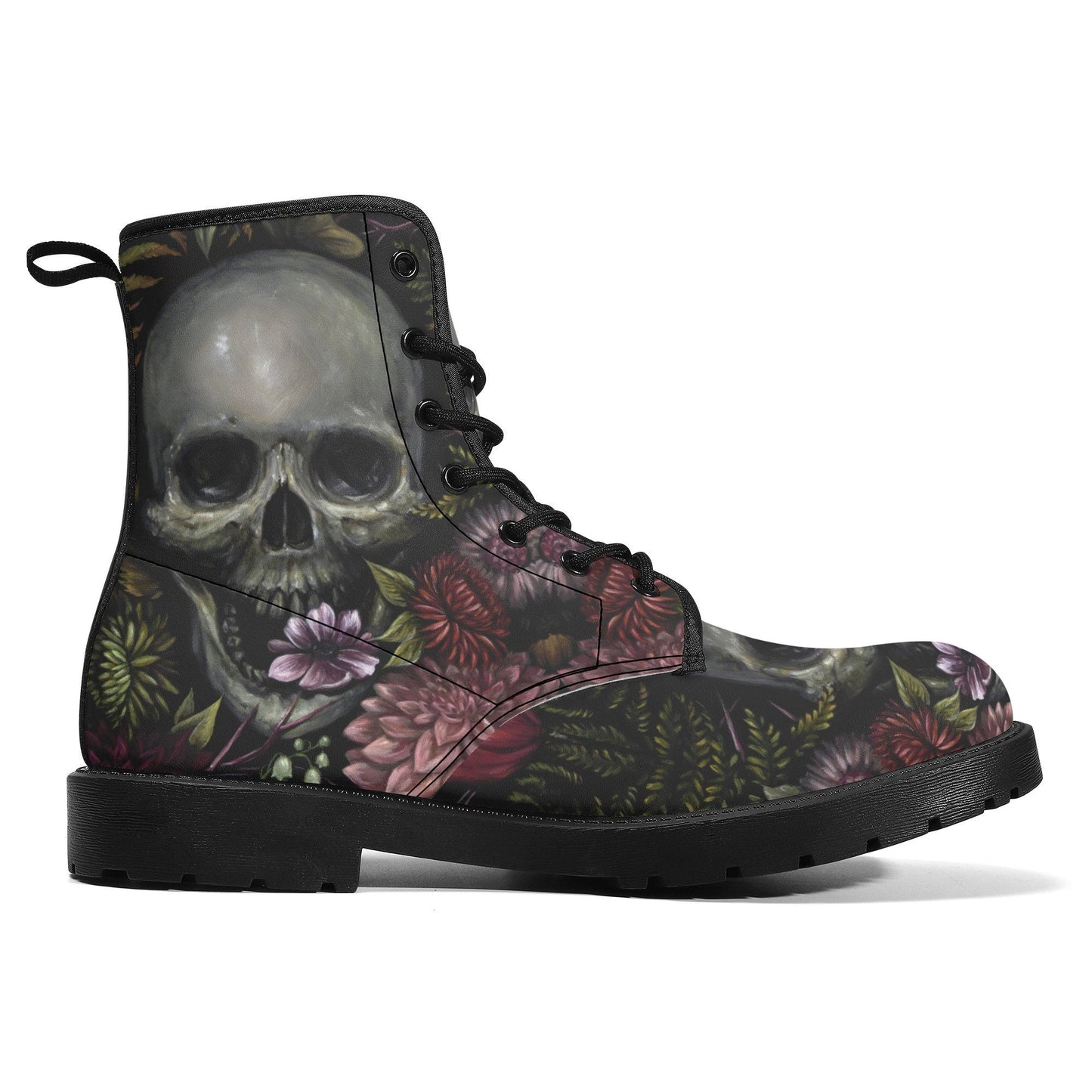 Flower skull boots for men women, Floral punisher skull gothic women boots skeleton boots, Halloween reaper leather boots shoes streetwear