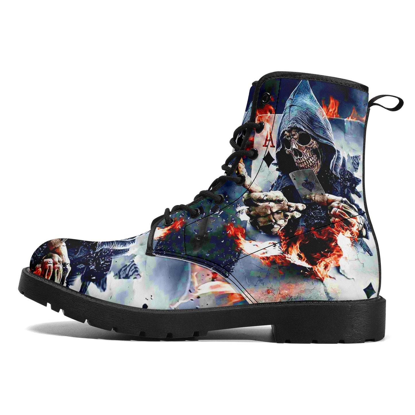Gothic grim reaper boots for men women, punisher skull gothic women boots skeleton boots, Halloween Christmas leather streetwear boots shoes