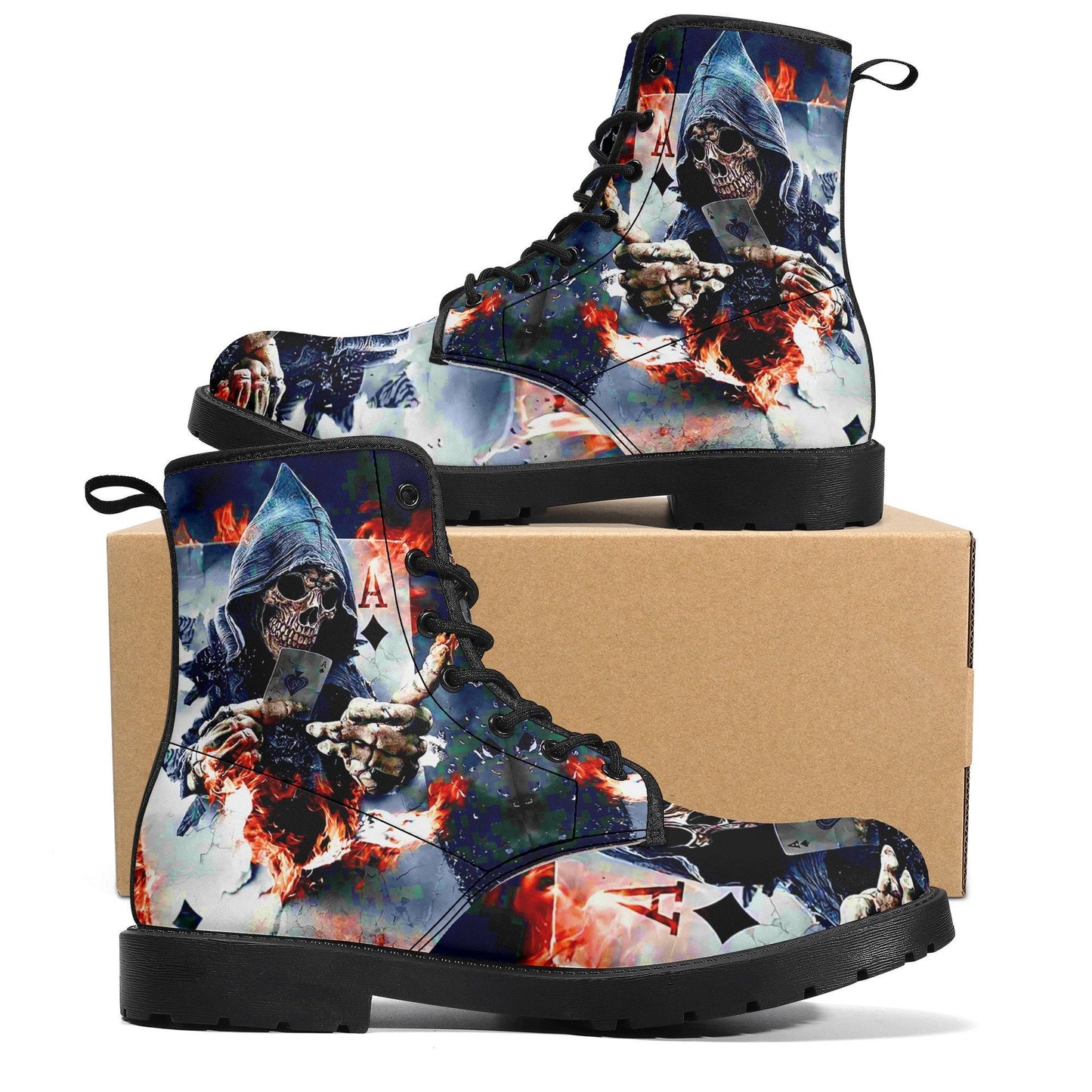 Gothic grim reaper boots for men women, punisher skull gothic women boots skeleton boots, Halloween Christmas leather streetwear boots shoes