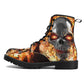 Flame skull grim reaper boots for men women, Flaming skull gothic women boots skeleton boots, Halloween Christmas leather skull boots shoes