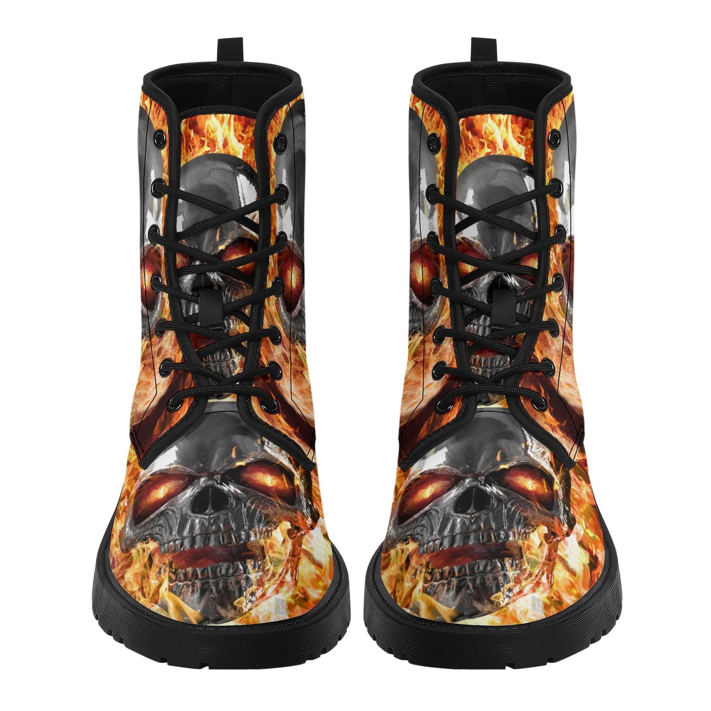 Flame skull grim reaper boots for men women, Flaming skull gothic women boots skeleton boots, Halloween Christmas leather skull boots shoes