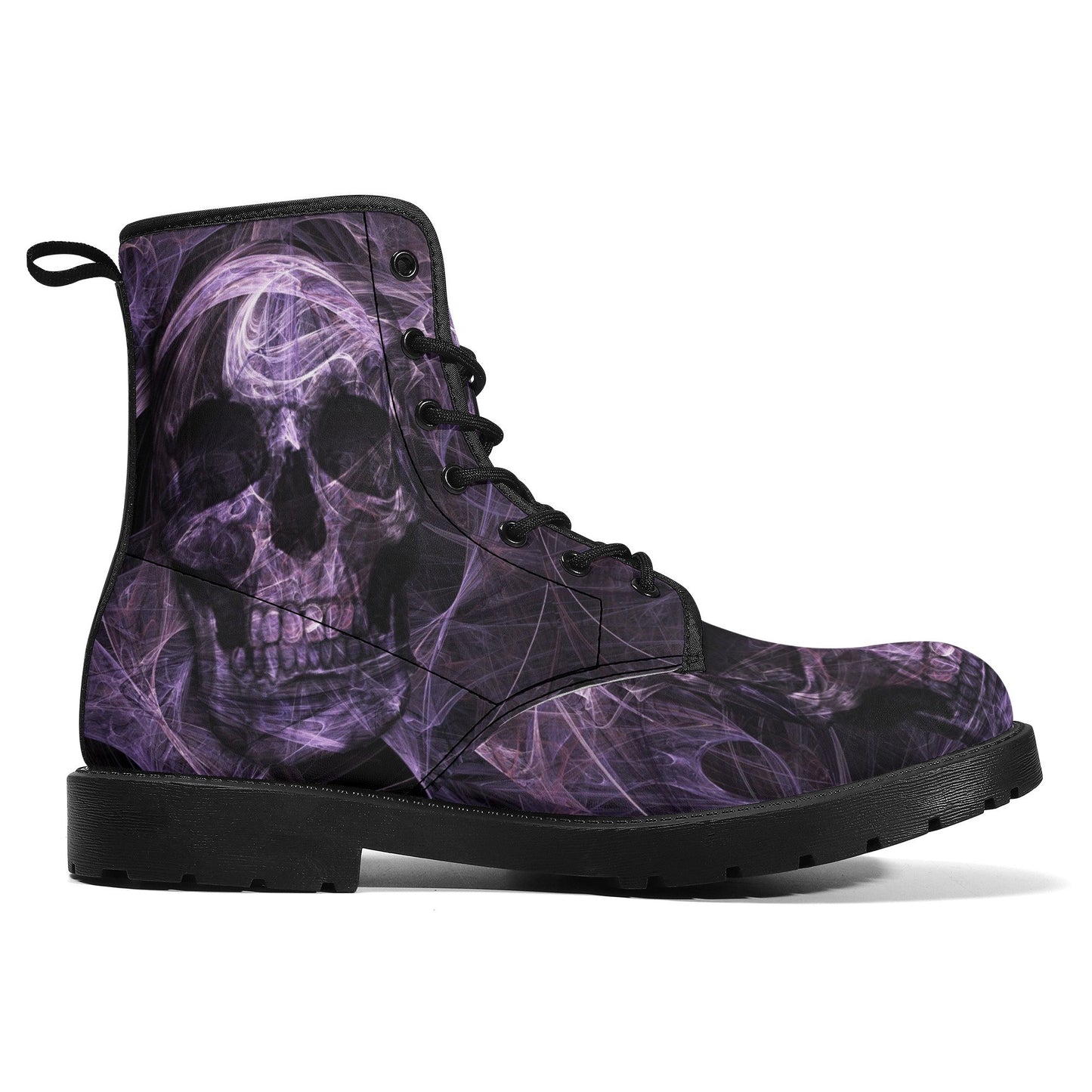 Flame skull grim reaper boots for men women, Flaming skull gothic women boots skeleton boots, Halloween Christmas leather skull boots shoes