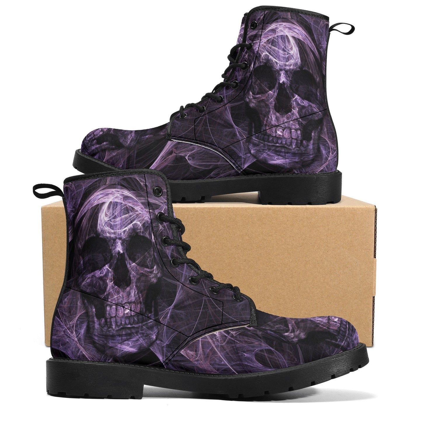 Flame skull grim reaper boots for men women, Flaming skull gothic women boots skeleton boots, Halloween Christmas leather skull boots shoes