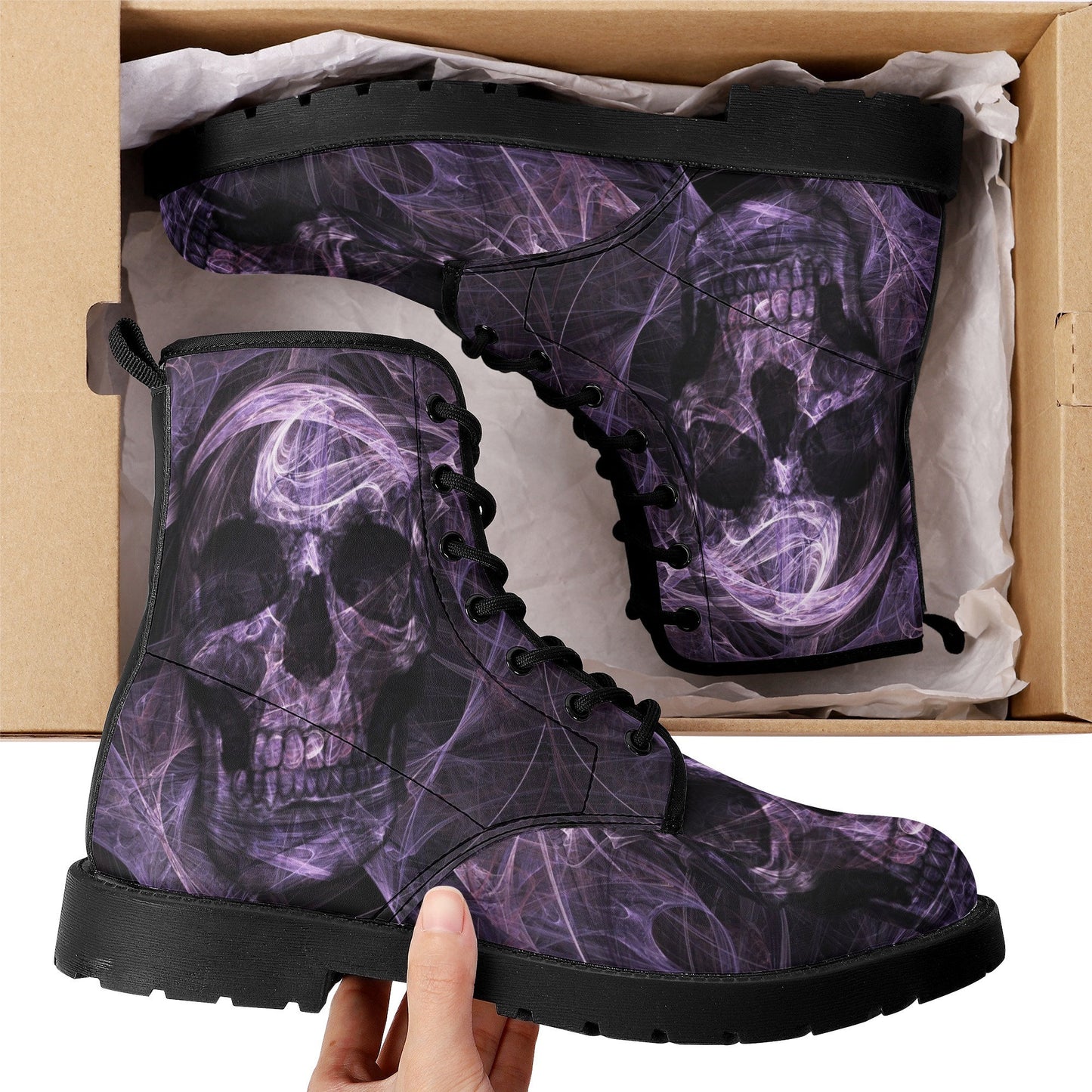 Flame skull grim reaper boots for men women, Flaming skull gothic women boots skeleton boots, Halloween Christmas leather skull boots shoes