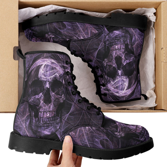 Flame skull grim reaper boots for men women, Flaming skull gothic women boots skeleton boots, Halloween Christmas leather skull boots shoes